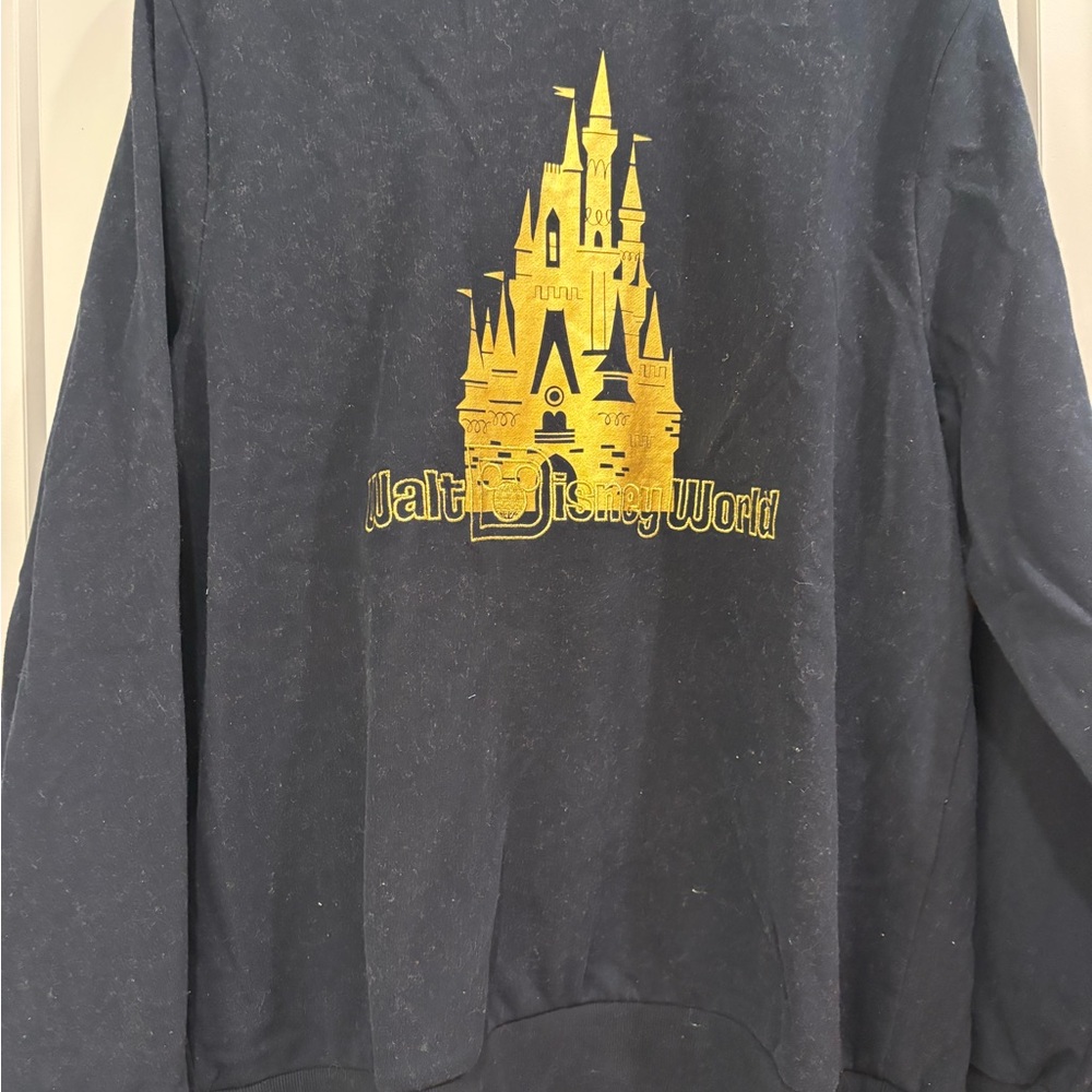 Disney Parks black Sweatshirt with gold Castle Graphic - size Large